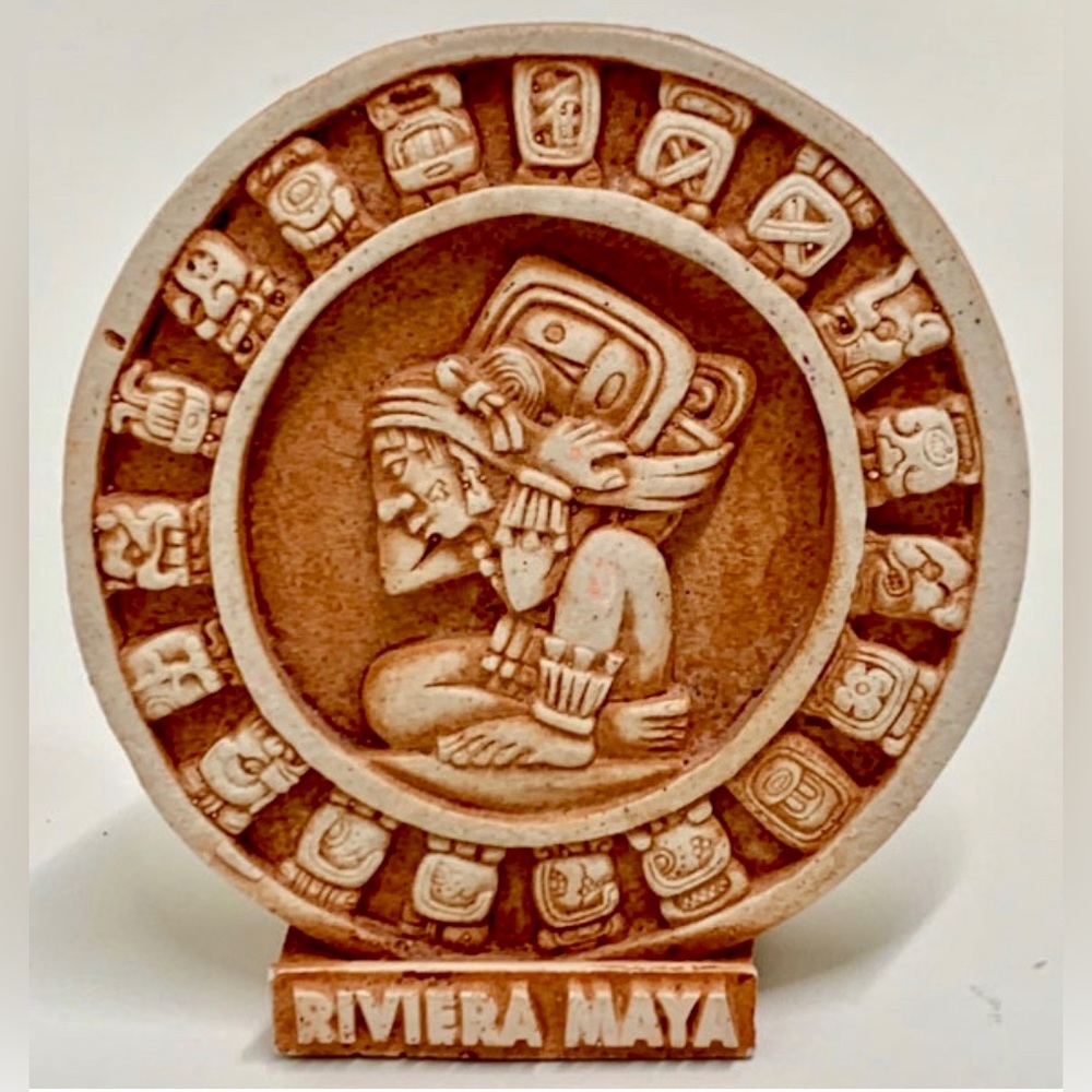 Vintage Rust Clay Earth Tone Ceramic Pottery RIVIERA MAYA Mayan Calendar